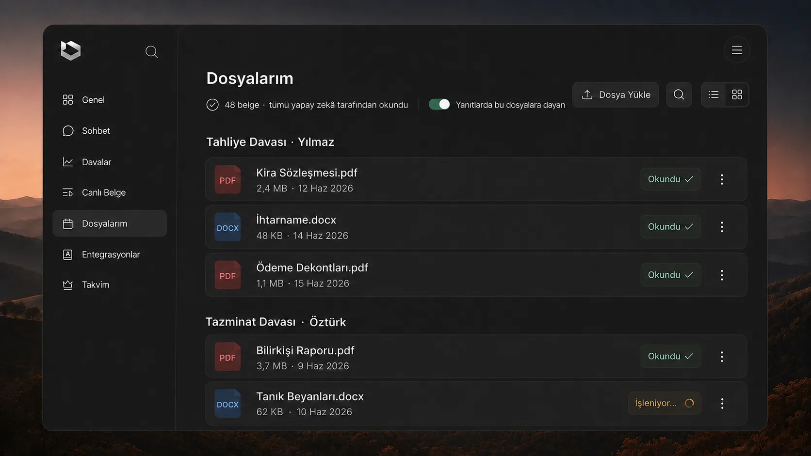 Yeldan Legal case and file management screen